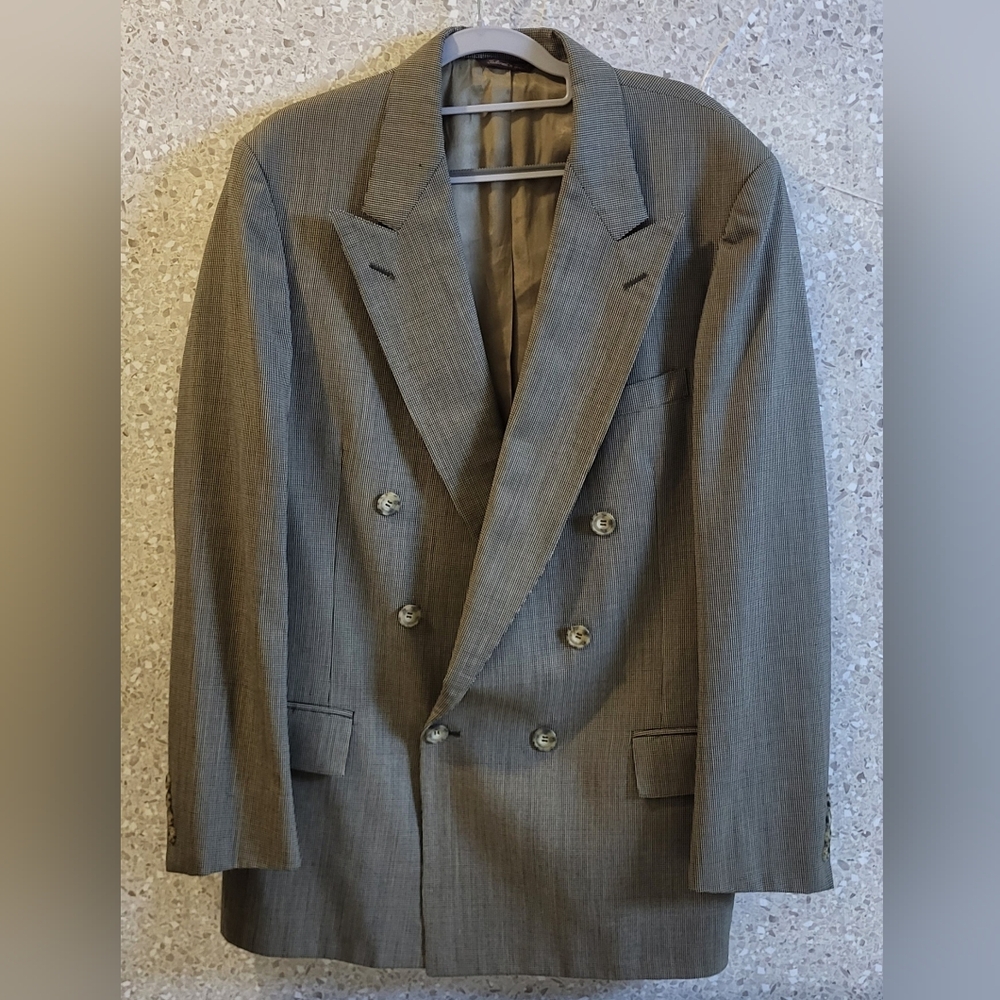 The Vintage Woolfe Brothers Double Breasted Wool Blazer in Tan/Beige, Size‎ 41R